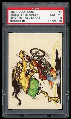 1971 Donruss Odd Rods Sticker #01 Monster In Green Shorts All Stars Series PSA 8 - Image 1 of 3
