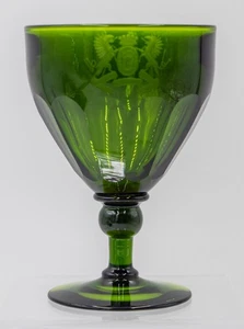 Steuben Spanish Green Water Goblet w/Family Crest, Circa 1920 - Picture 1 of 6