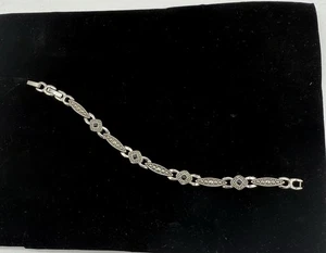Vintage Marcasite Panel Bracelet | Art Deco Revival Link Chain | Silver Tone - Foto 1 di 7