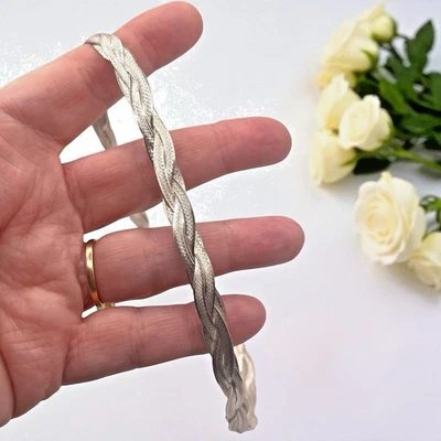 Collar de cadena Italia 925 esterlina trenzada espiga plana de 7 mm de ancho, 18" ~ 21,1 g Foto 1 de 4