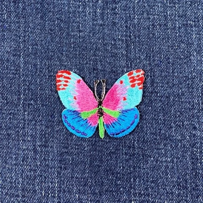 Butterfly Applique Patch - Blue & Pink Embroidered Insect Badge 2" (Iron On) - Image 1 of 2