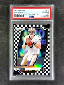 Panini Prizm #209 Drew Brees 2024 blanco y negro Checker Prizm SP PSA 10 gemas como nuevo - Imagen 1 de 2