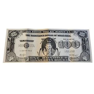 Vintage Paul Bunyans "Heap Big Wampum" 100 Minnesota Bucks Neuheit Geldschein 1950er - Bild 1 von 5