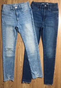 2 Pair Old Navy 360° Stretch Denim Jeggings Girls 12 Med & Light Wash Distressed - Picture 1 of 15