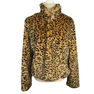 Ralph Lauren Short Animal Print Jacket Faux Fur XL Hook and Loop close 2 pockets - Picture 1 of 17