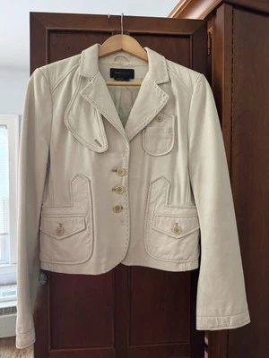 Chaqueta de cuero de cordero BCBGMAXAZRIA para mujer blanco roto talla L Foto 1 de 4