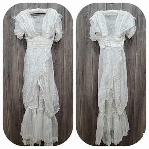 Antikes edwardianisches transparentes Spitzenkleid um 1900 Hochzeitskleid Perlenakzent selten Vintage/wie I - Bild 1 von 18