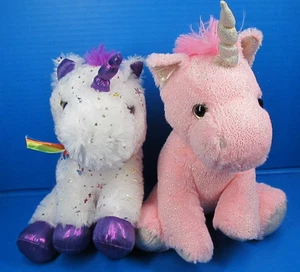 Unicorn Lot of 2 Kelly Toy Pink Sparkle 12" & Toy Factory Sparkle Star 10" Plush - Picture 1 of 16