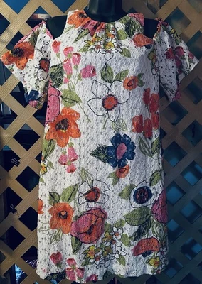 Trina Turk Multi Color Floral  Eyelet Lace Off The Shoulder Dress Women's Size 8 - Image 1 of 4