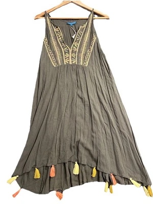 Vestido para mujer Blue Island L verde oliva borlas bordadas en el dobladillo playa Foto 1 de 4