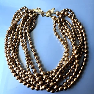 Collar Gargantilla Vintage Oro Imitación Barroco Perlas 8 Hilos 17"L - Imagen 1 de 5
