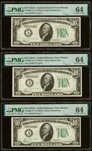 $10 1934A Federal Reserve Star Notes Three Consecutive Replacements PMG 64 (FCX) - Picture 1 of 2