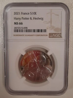 Francia Harry Potter y Hedwig 2021 plata 10 euros NGC MS 66 -- mejor conocido Foto 1 de 2