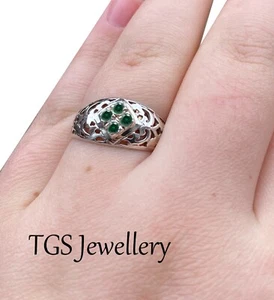 Solid Sterling Silver Handmade Ring with 4 Green Cubic Zirconia Stones+ Gift Bag - Picture 1 of 2