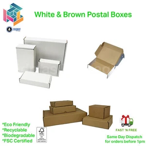 WHITE OR BROWN SHIPPING CARDBOARD BOXES POSTAL MAILING GIFT PACKET SMALL PARCEL - Picture 1 of 23