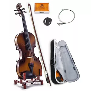 NUOVO violino violino violino abete rosso in acero solido taglia 1/10 con custodia fiocco corda uvetta VN201 - Foto 1 di 5