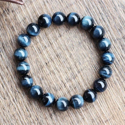 Natural Blue Tiger's Eye Gemstone Round Beads Bracelet AAAA 10 mm — 第 1/2 张图片