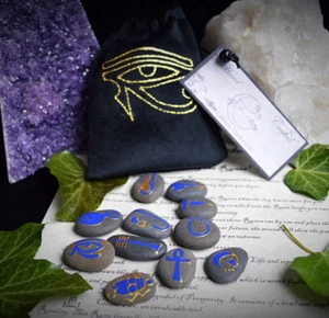 Rune Stones Egyptian Oracle Wicca Pagan Witchcraft Divination Eye of Horus Bag - Picture 1 of 6