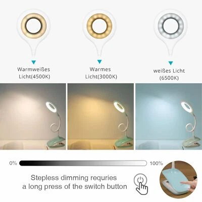 Klemmlampe Bett LED Leselampe Bett Touch Dimmbar 3 Farben Bettlampe Klemmleuc... - Bild 1 von 4
