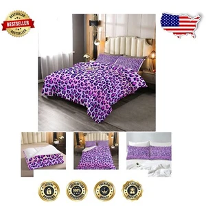 King Size Leopard Print Comforter in Pink & Purple - Modern Animal Theme Bedding - Picture 1 of 8