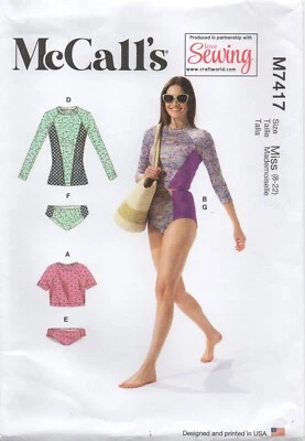 McCalls Sewing Pattern 7417 Swimsuits Two Piece Bikini Tankini Size 8 - 22 New - Image 1 of 4