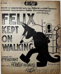 Scarce Original 1923 Felix Kept On Walking Felix The Cat Cartoon Sheet Music - Picture 1 of 2