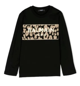 BALMAIN SWEATER GIRLS LS TEE LEOPARD BT8R30 930 - Picture 1 of 1