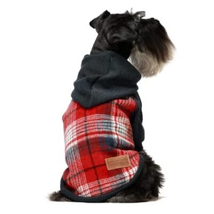 Tartan Plaid Dog Hoodie Knitted Dog Clothes for Small Dogs Boy Pet Sweater wi... - Picture 1 of 7
