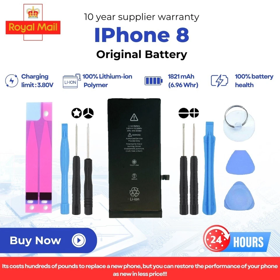 Genuine Original iPhone 8 Battery 1821mAh Replacement Full Capacity + tools+tape - Image 1 of 1