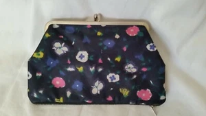 Vintage marineblau Blumenmuster Reißverschluss und Kiss Lock 2 Fächer Clutch-Walt - Bild 1 von 12