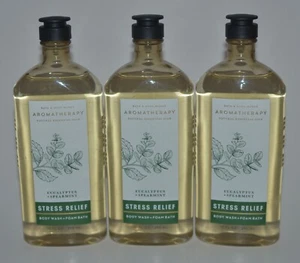 3 BATH BODY WORKS AROMATHERAPY STRESS EUCALYPTUS SPEARMINT WASH FOAM SHOWER GEL - Picture 1 of 5