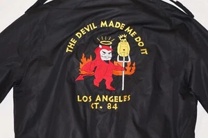 READ* Nylon Jacket Sz XL Hoyts Hellions LA The Devil Made Me Do It Pitchfork Y2K - Picture 1 of 10