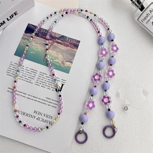 Universal Purple Flower Beaded Crossbody Long Phone Chain Pendant Bag Decoration - Zdjęcie 1 z 5