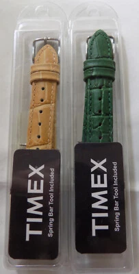 2 for 1  (1 Green, 1 Natural Tan) Timex Leather 16mm Watch Band Silver Buckle - Image 1 of 4