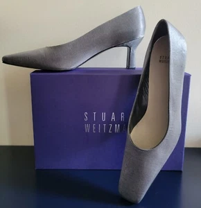 Stuart Weitzman SILVER silk leather suede lined Shoes Pumps Heels 11 AAAA 11 SS - Picture 1 of 10