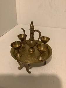 Miniatur Vintage Messing Indisch Osttisch und Teeservice - Bild 1 von 9