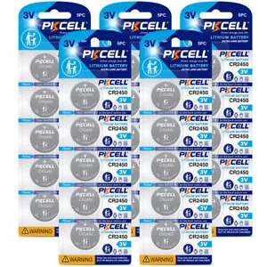 25Pcs PKCELL 3V CR2450 Battery ECR2450 CR2450 3 Volt Coin Cell Lithium Batteries - Picture 1 of 7