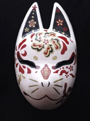 Komendo Full Face Fox Mask SHUKA L size "Habutae-bari" Kitsune Hand Made Painted - Image 1 of 4