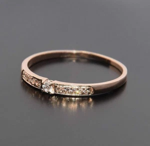 Clear Round Cut Cubic Zirconia With Solid 10K Rose Gold Engagement Wedding Band - Picture 1 of 2