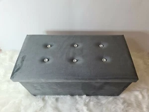 Ottoman Storage Box Foot Stool velvet Folding Seat Toys Holder Chair Pouffe Shoe - Picture 1 of 3