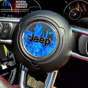 Jeep Wrangler JL Gladiator Steering Wheel Circle Blue Flames Vinyl Decal Sticker - Foto 1 di 3