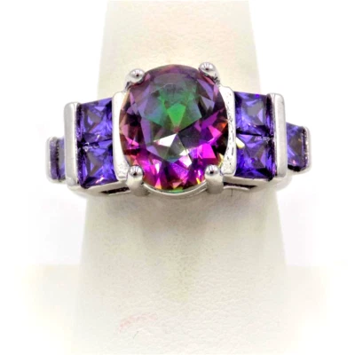 NUEVO ANILLO ARCO IRIS CIRCONITA CÚBICA PLATA ESTERLINA TALLA 8 Foto 1 de 4