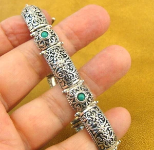 Turquoise Filigree Bracelet 925 Sterling Silver Handmade Hadar Designers (ms) - Picture 1 of 6