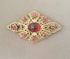 Beautiful vintage art deco red faceted crystal stone brooch READ please - Picture 1 of 7