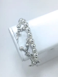 Cheerleader Charm Stretch Bracelet Style 2, Silver Plated - Picture 1 of 4