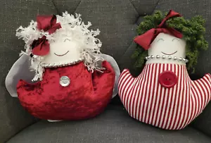 2 Woof & Poof Weihnachten Plüsch hängende Ornamente rot Samt Engel gestreift Mädchen 7 Zoll - Bild 1 von 5