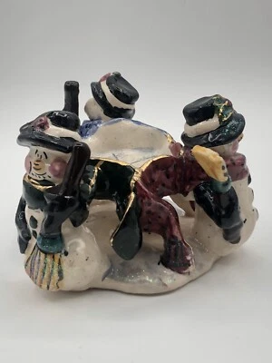 Heather Goldminc Blue Sky Christmas Snowman Circle Trio Tea Light Candle Holder - Image 1 of 4