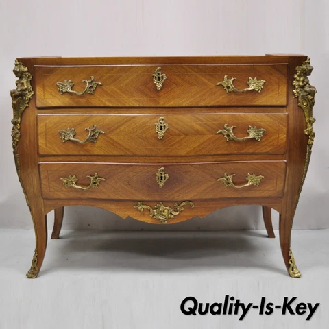Vintage French Louis XV Style Bombe Commode Chest of Drawers Cherub Figures Cover