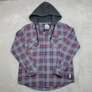 RVCA Shirt Mens Medium Christian Fletcher Flannel Button Up Hoodie Skate Surf - Picture 1 of 8
