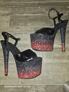 Ellie schwarz und rot Glitzer 7" Plateau Stripper Schuhe. Größe 7 - Bild 1 von 10